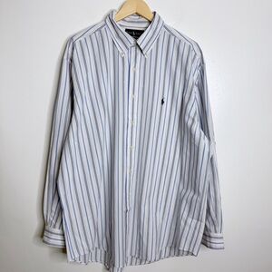 Ralph Lauren Shirt White Striped Mens Yarmouth Fit Blue Pony Logo‎ 17 1/2 Preppy